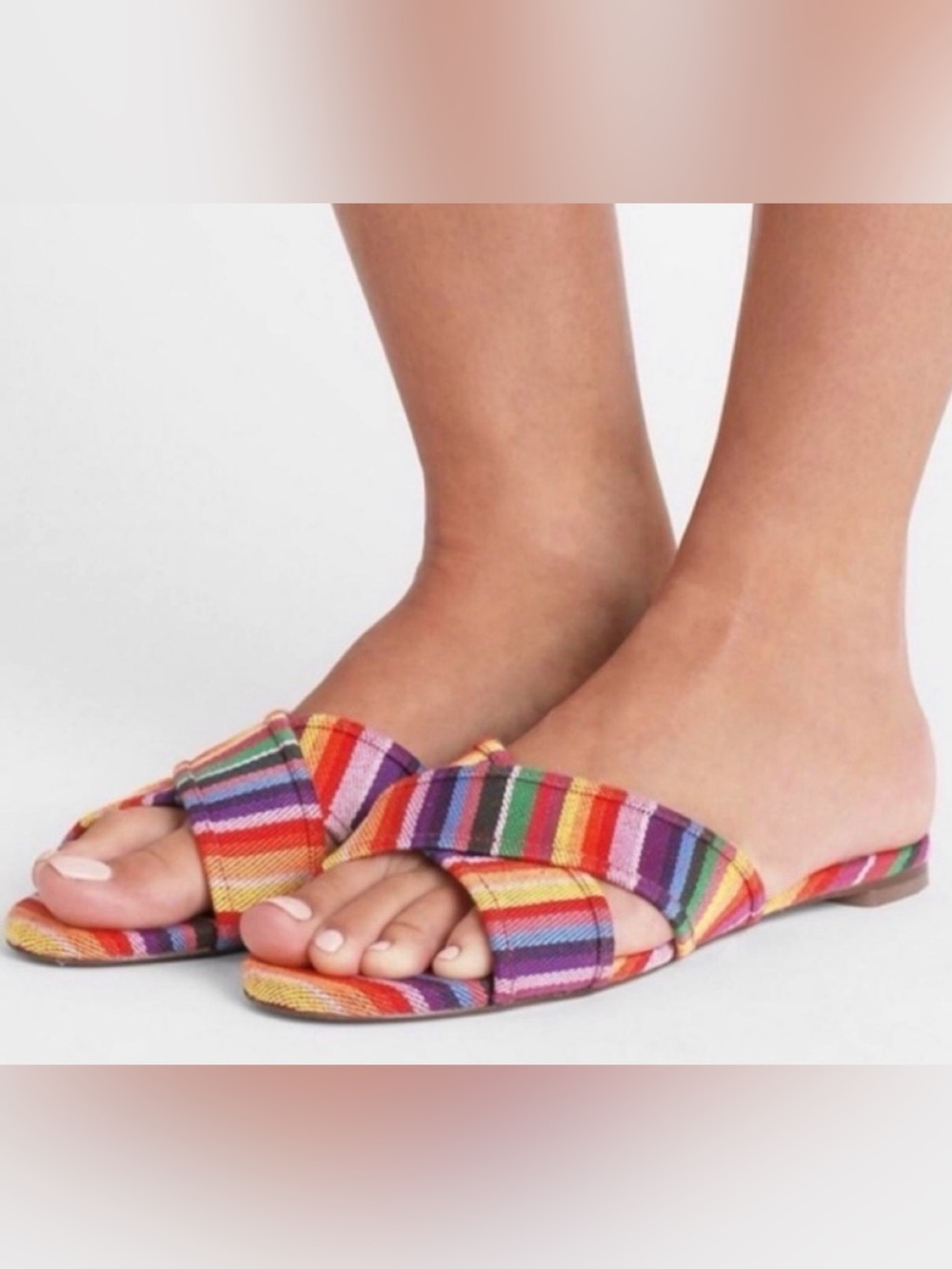 J. Crew Rainbow Stripe Cross-Band Slide Sandals women’s 10